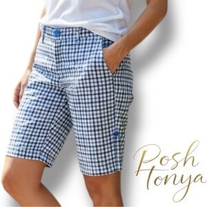 American Eagle Blue Plaid Bermuda Shorts Size 6 Preppy Coastal Resort